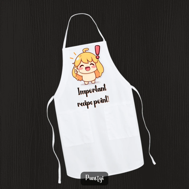 Funny apron with a character nodding enthusiastically at a large exclamation point, perfect for chefs who agree.