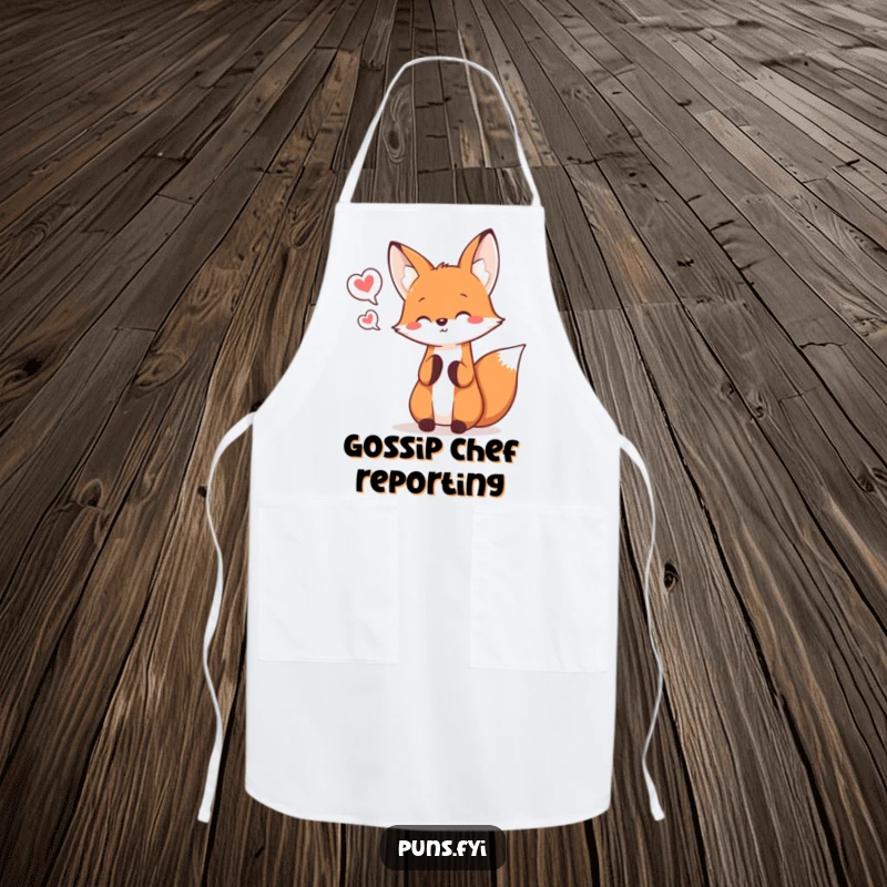 Funny kawaii fox juggling speech bubbles, a cute and cheerful apron for the kitchen.