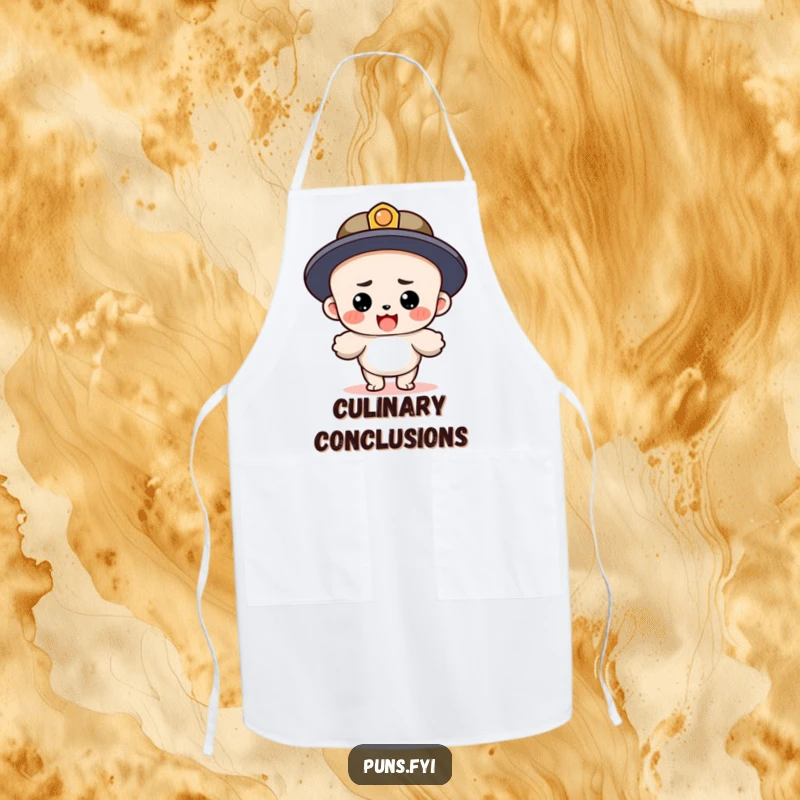 Funny apron featuring a determined period character landing confidently after finishing a long sentence, perfect for culinary creatives who love language.