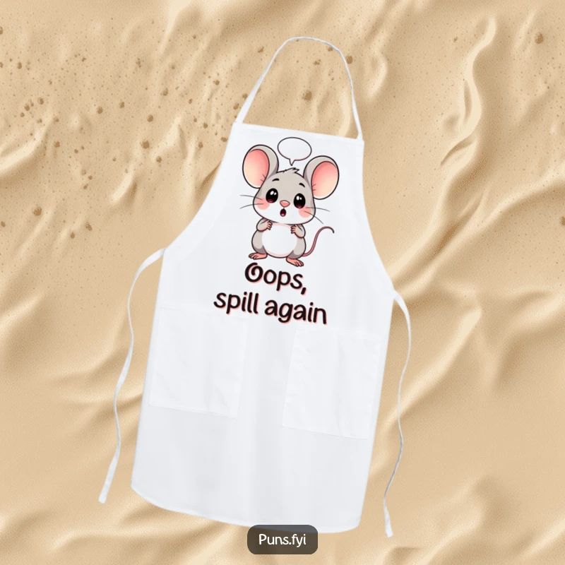 Funny apron featuring a surprised kawaii mouse with a speech bubble, ideal for kitchen fun and protection while cooking.