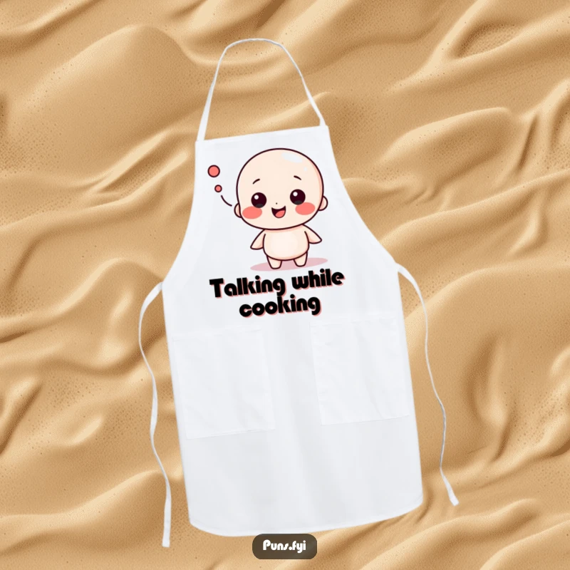 Funny apron featuring a playful speech bubble character in conversation, perfect for cooking and lively kitchen banter, a useful funny gift.
