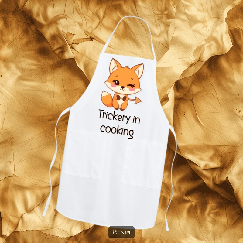 Funny apron showcasing a winking fox character holding a crossed-out arrow, ideal for humorous kitchen adventures and setting boundaries.