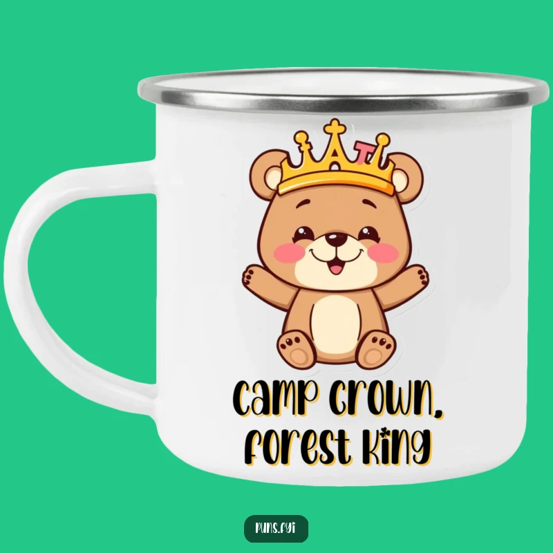Funny Bear Cub Crown Camping Mug: Letter King, Perfect Gift for Young Explorers