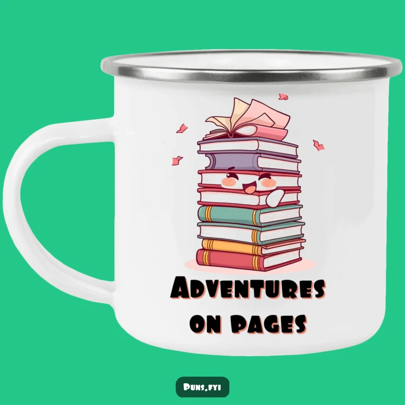 Funny Book Stack Camping Mug: Joyful Reader, Durable & Hilarious Outdoor Mug, Great Funny Gift