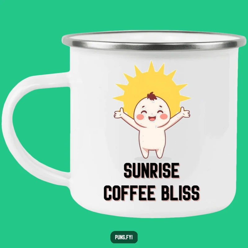 Funny Happy Character Camping Mug: Embrace Sunshine Adventures!