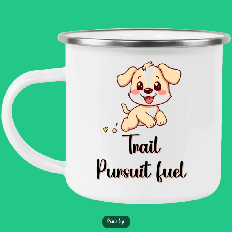Funny Puppy Chasing P Camping Mug: Durable & Hilarious Outdoor Dog Mug