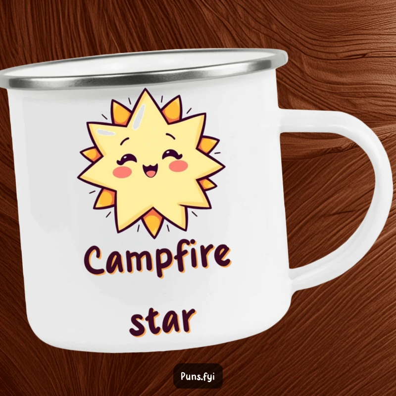 Funny Camping Mug showcasing a cartoon star bursting with a POP! graphic, designed for outdoor fun and humorous enjoyment.