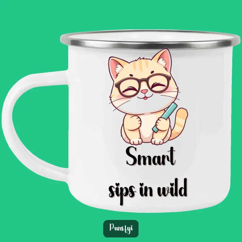 Funny Winking Cat Chalk Camping Mug - Smart Outdoor Cup, Hilarious Gift