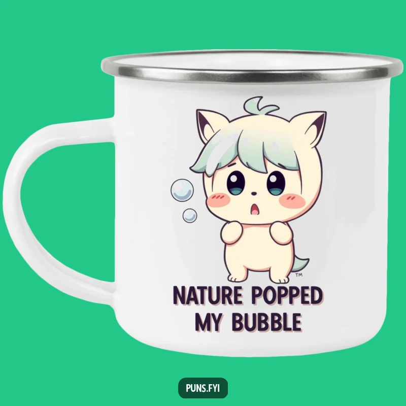 Funny Surprised Character Camping Mug: Adventure with a Popping Bubble Shock!