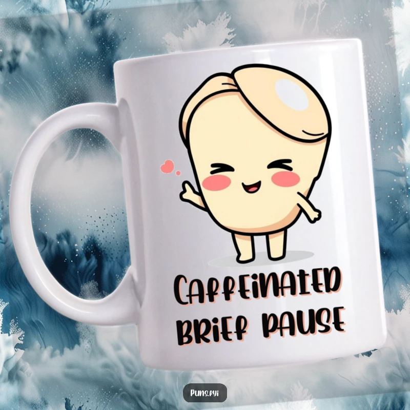 Funny semicolon mug featuring a winking semicolon character cleverly connecting two phrases, embodying wit and grammatical charm.