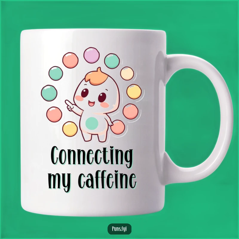 Funny Connection Enthusiast Mug: Character Points to Circles, Gift for Thinkers