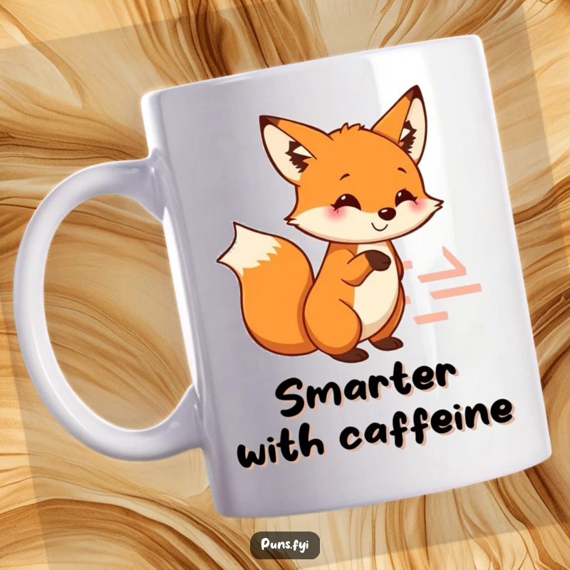 Funny fox mug with a smiling fox pointing at a maze, symbolizing cleverness and problem-solving for a witty gift.