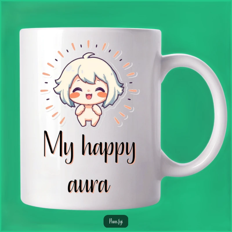 Funny Joy Radiating Mug: Happy Character, Gift of Pure Delight