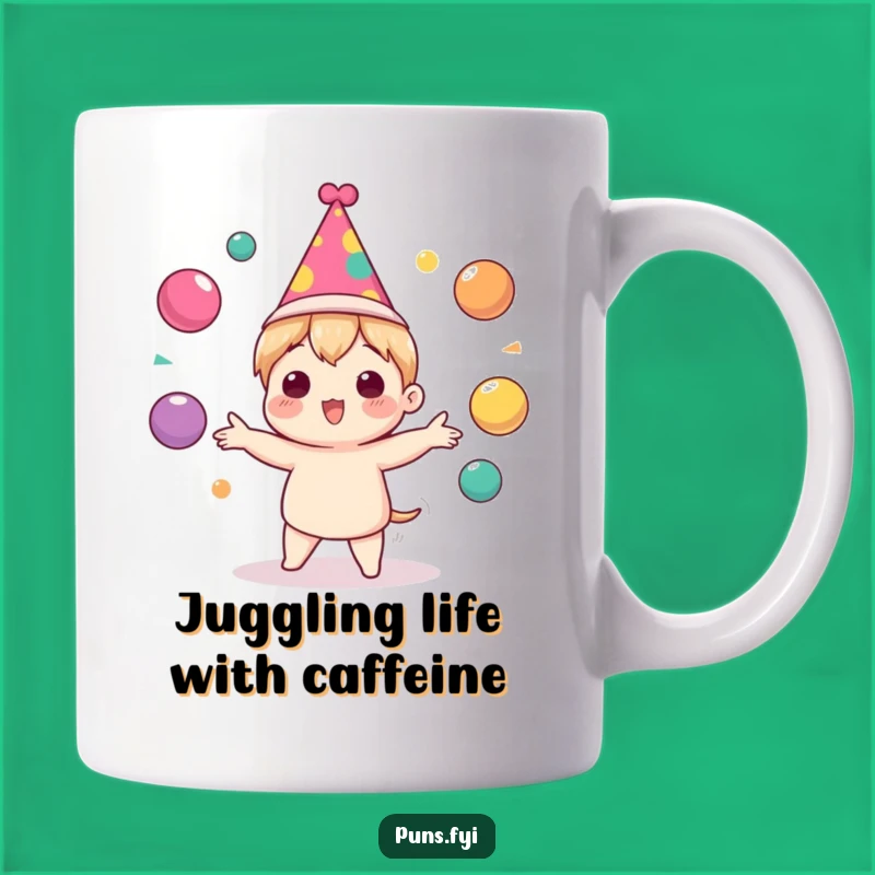 Funny Party Character Juggling Mug: Enthusiastic Balls, Perfect Celebration Gift!