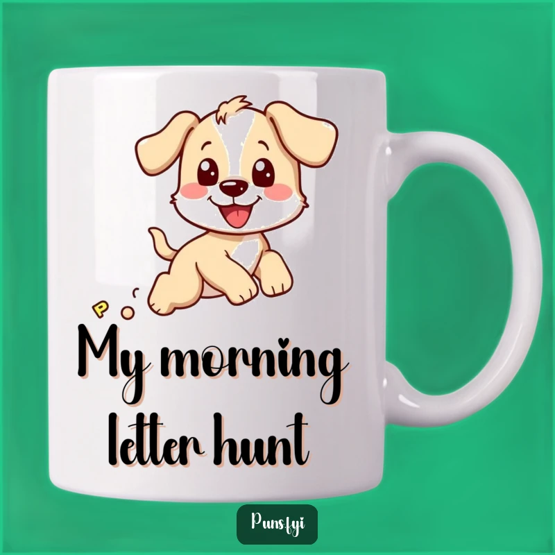 Funny Puppy Chasing P Mug: Adorable Dog Lover Gift for a Giggle