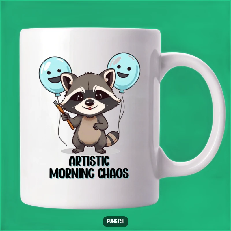 Funny Raccoon Balloon Painting Mug: Hilarious Party Animal Gift for Fun