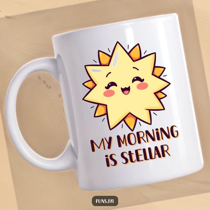 Funny Mug featuring a cartoon star bursting with a POP! graphic, radiating explosive joy and energy.
