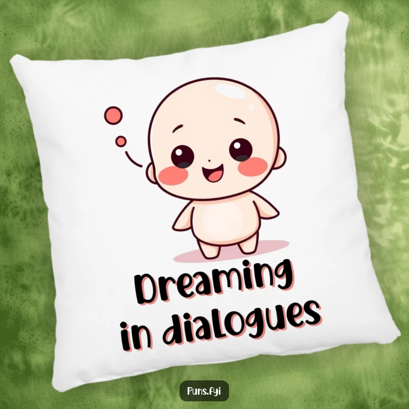 Funny pillow with a playful speech bubble character engaged in lively chat, offering comfort and a touch of humor, a sweet funny gift.