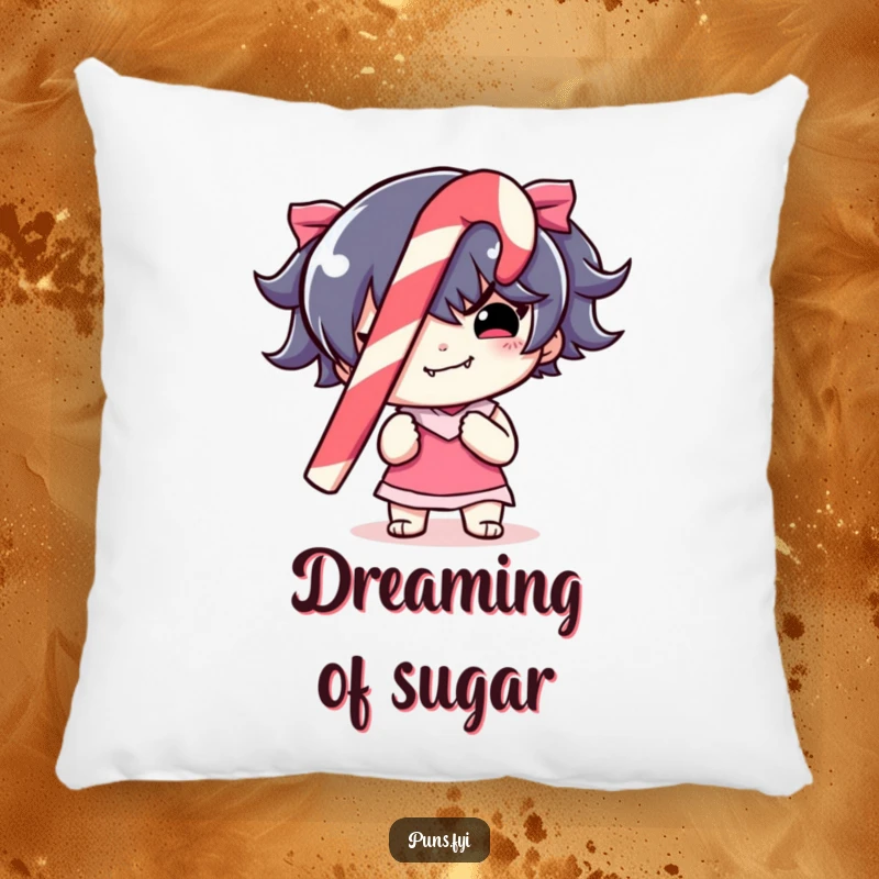 Funny Pillow designed with a mischievous character holding a striped candy cane, offering comfort and holiday humor.