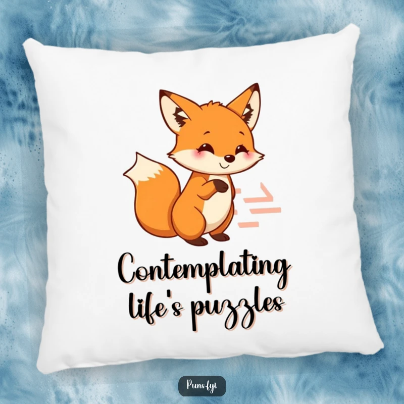 Funny fox pillow with a smiling fox pointing at a maze, adding a touch of cleverness and humor to any room.