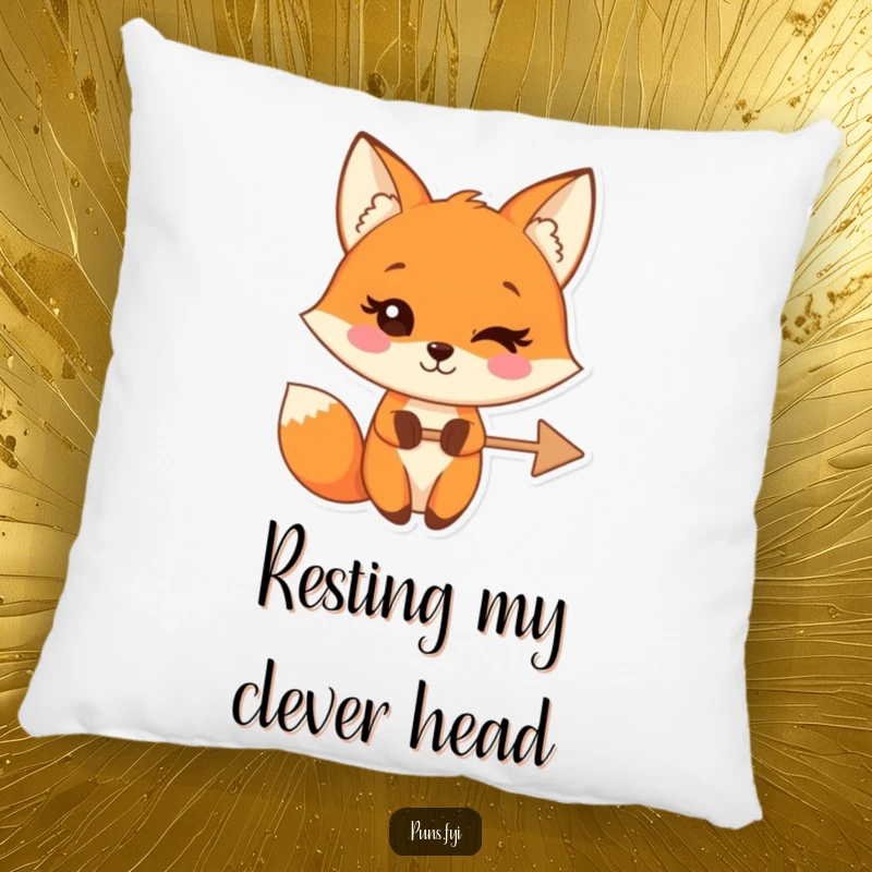 Funny pillow featuring a winking fox character holding a crossed-out arrow, offering comfort with a side of playful sass.
