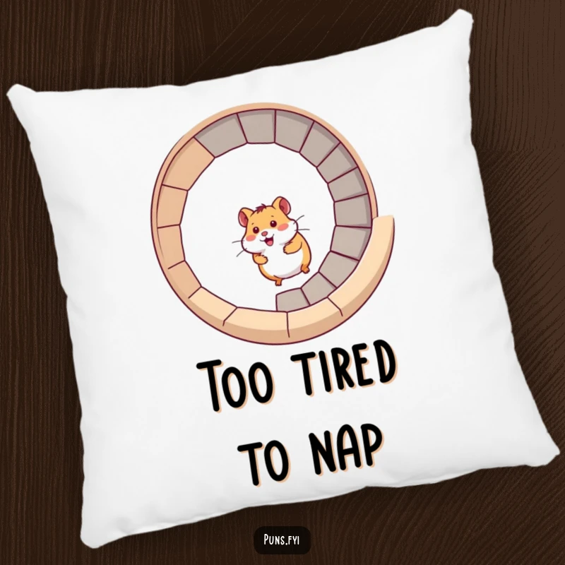 Funny hamster pillow with a hamster racing around a spiral staircase, adding a touch of energetic humor.