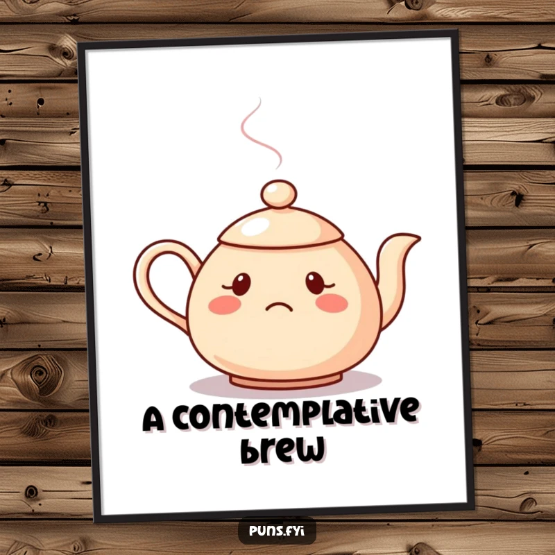 Funny digital art print of a confused teapot with steam forming a question mark, adding a touch of puzzling art.