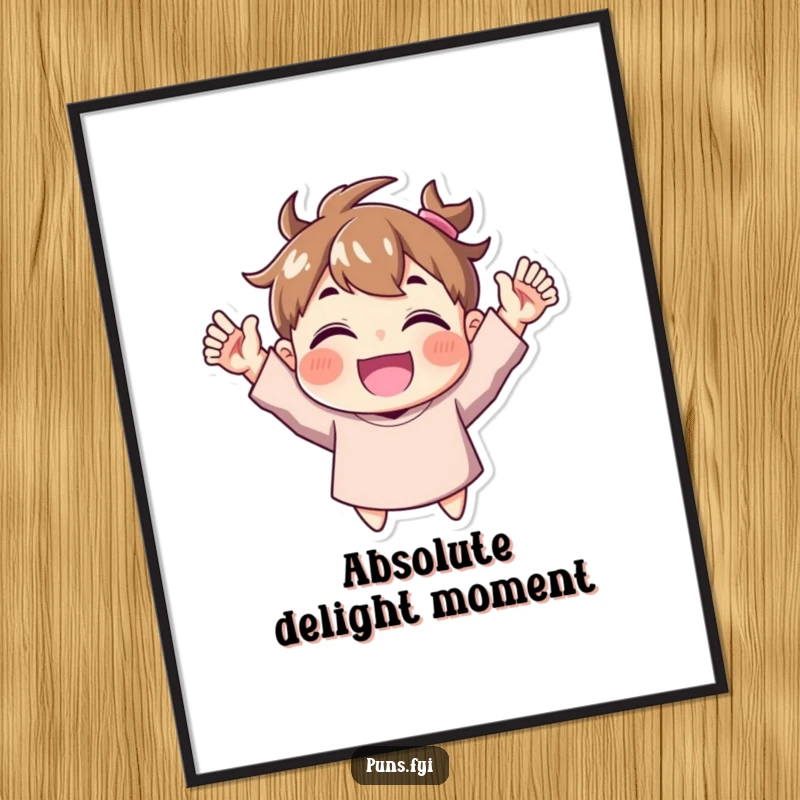 Funny Digital Art: A high-resolution print of a character cheering ecstatically with both hands raised, embodying pure, infectious joy for decor.