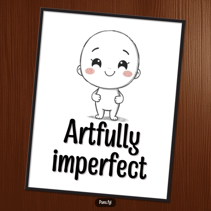 Funny digital art print capturing a smiling pencil character drawing a whimsical, crooked line, celebrating the joy of creation.