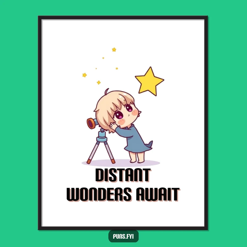Funny Telescope Star Art Print - Instant Download Curious Character Decor Gift