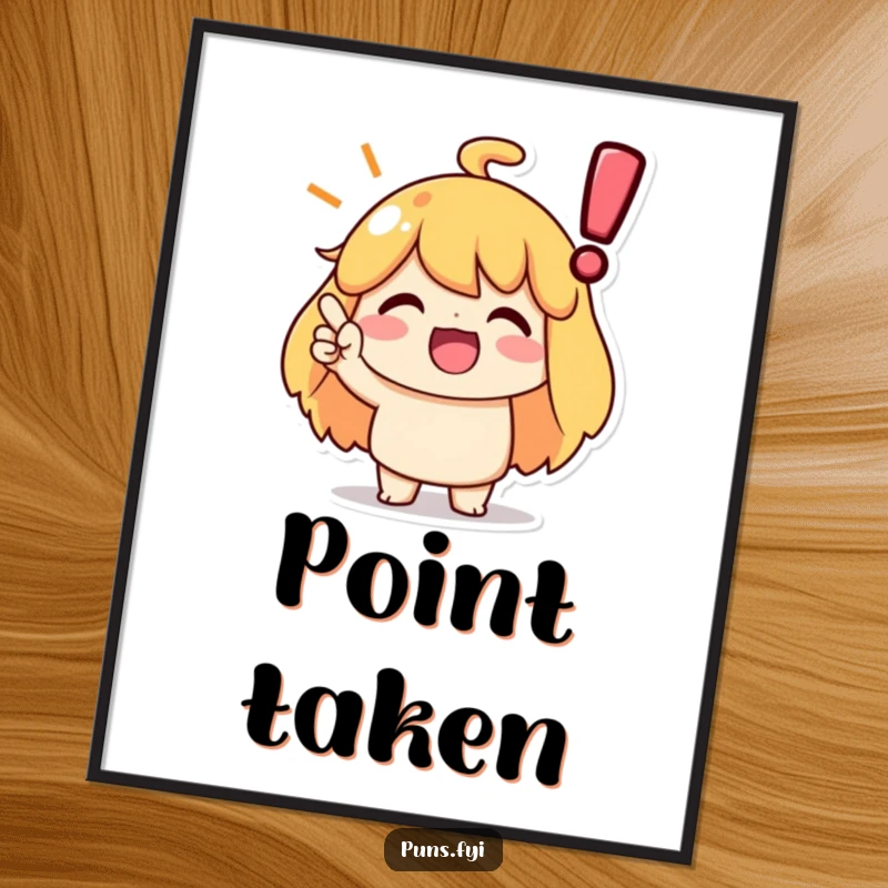 Funny digital art of a character nodding enthusiastically at a large exclamation point, symbolizing agreement and understanding.