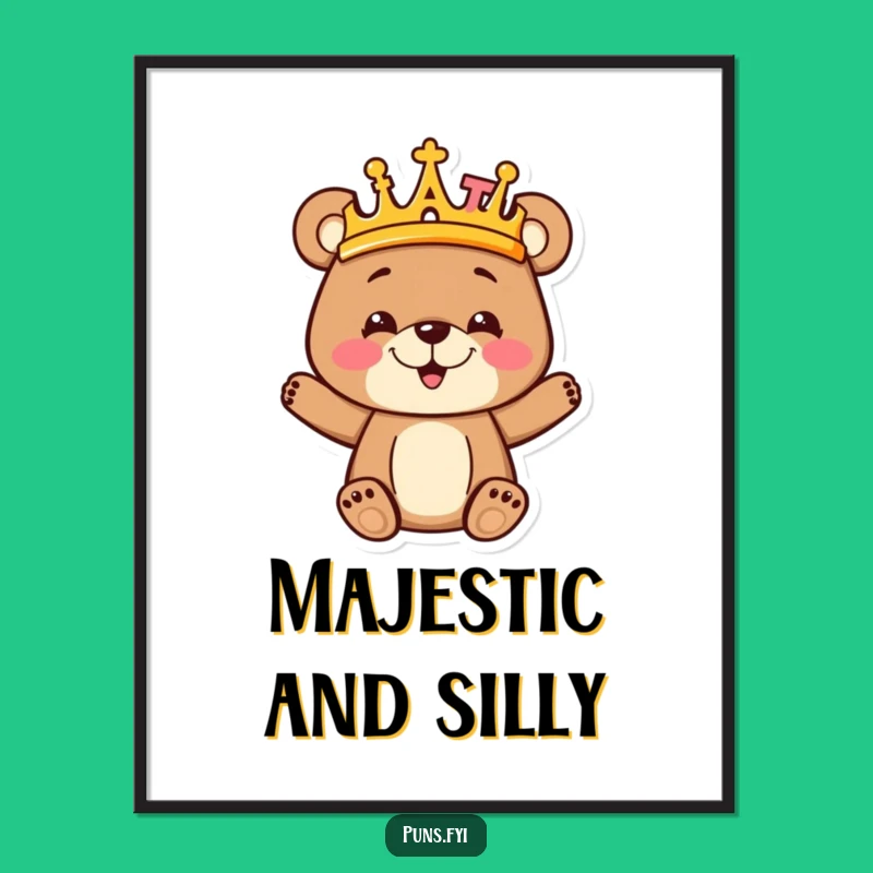 Funny Bear Cub Crown Digital Art: Letter King, Perfect Gift for Learners