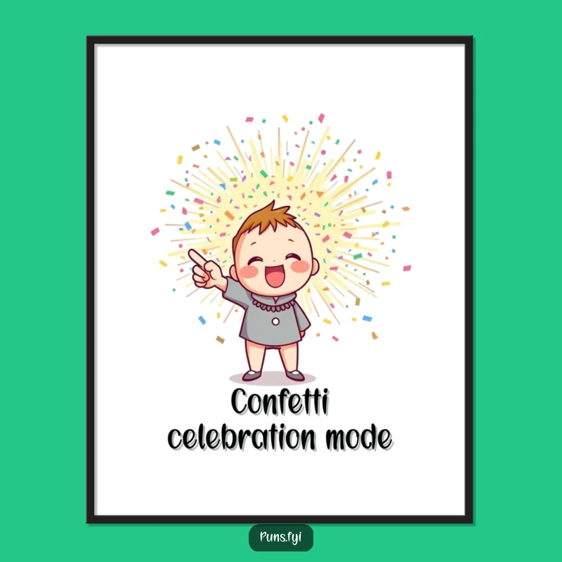 Funny Confetti Burst Digital Print: Enthusiastic Character Art for Festive Decor