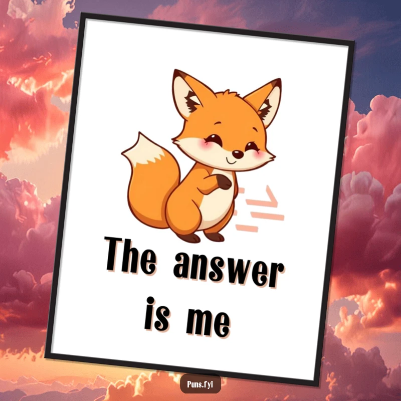 Funny fox digital art print featuring a smiling fox pointing a paw at a maze, ideal for witty and intelligent wall decor.