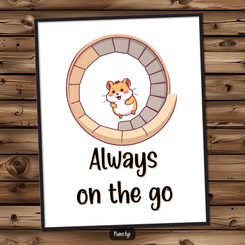 Funny hamster digital art print featuring a hamster racing up a spiral staircase, ideal for dynamic and energetic wall decor.