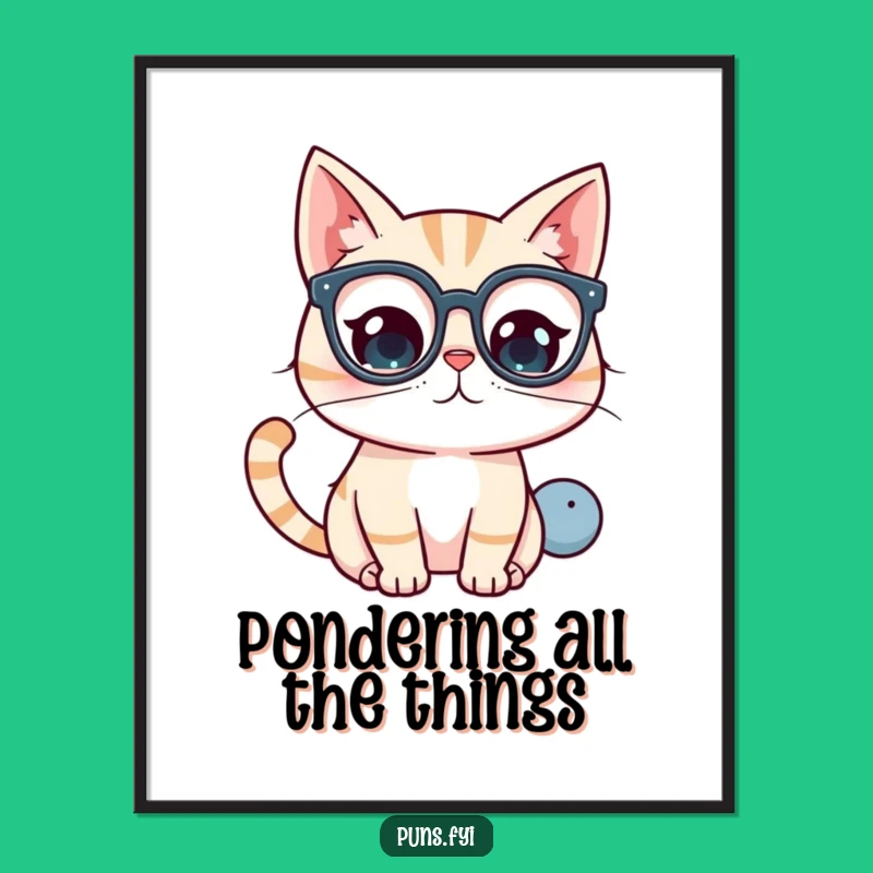 Funny Kawaii Cat Glasses Digital Print - Curious Art Gift for Walls