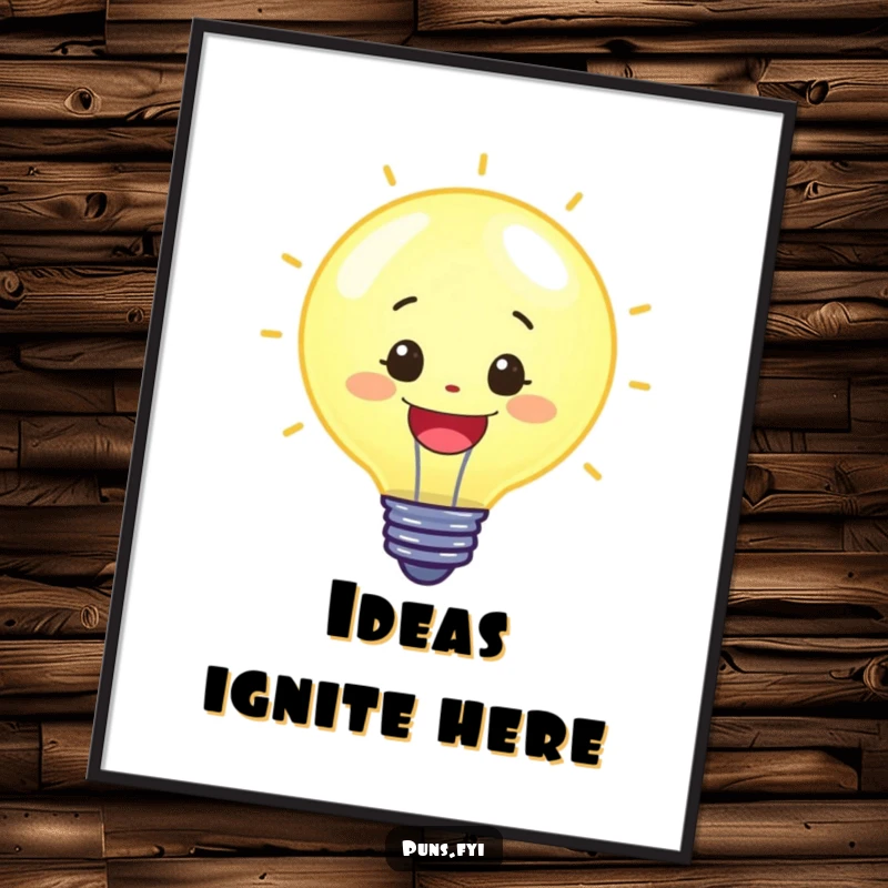 Funny digital art print of a cheerful, glowing lightbulb character, symbolizing bright ideas and energy, perfect for instant funny gift.