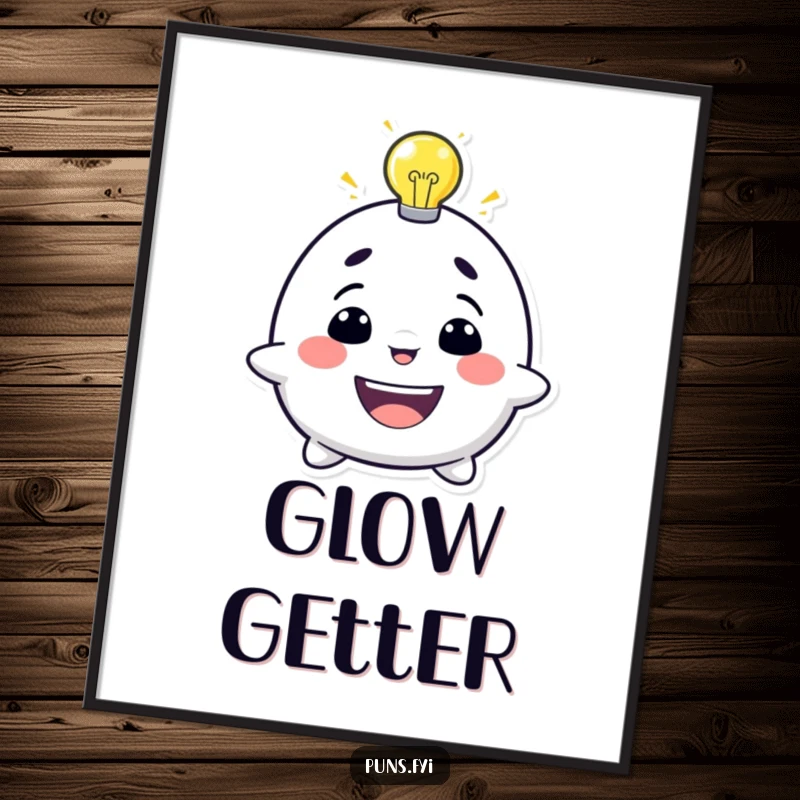 Funny digital art of a character grinning widely with a bright lightbulb illuminating above its head, symbolizing a great idea.
