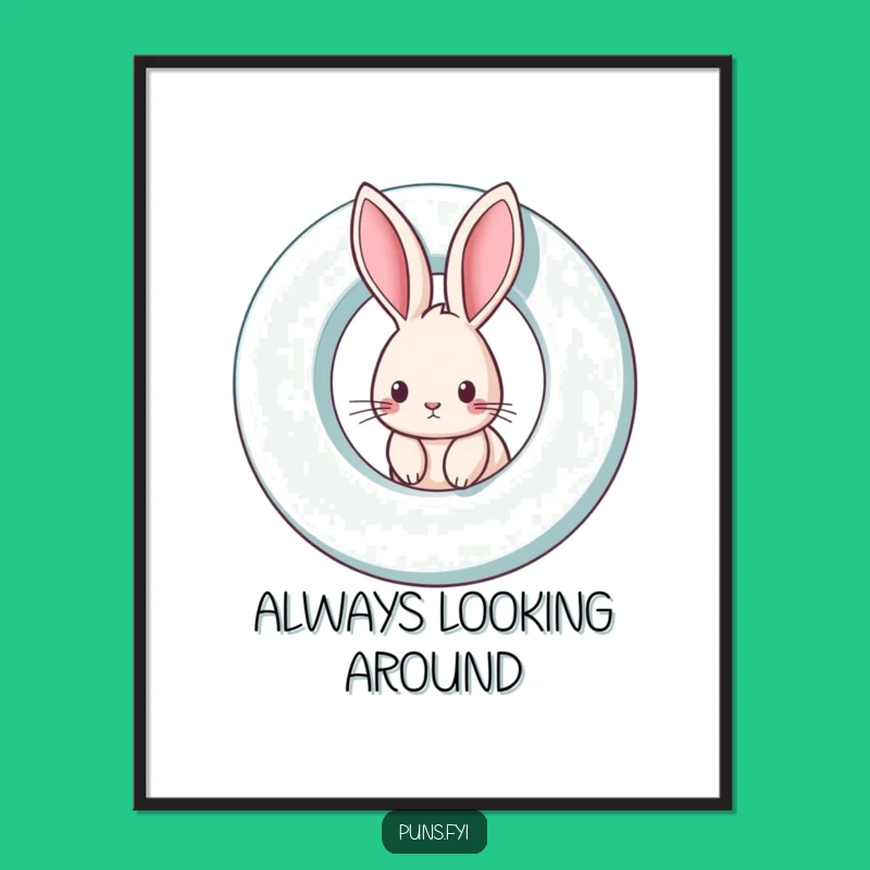 Funny Rabbit Digital Art: Curious Peek Wall Decor a Whimsical Funny Gift
