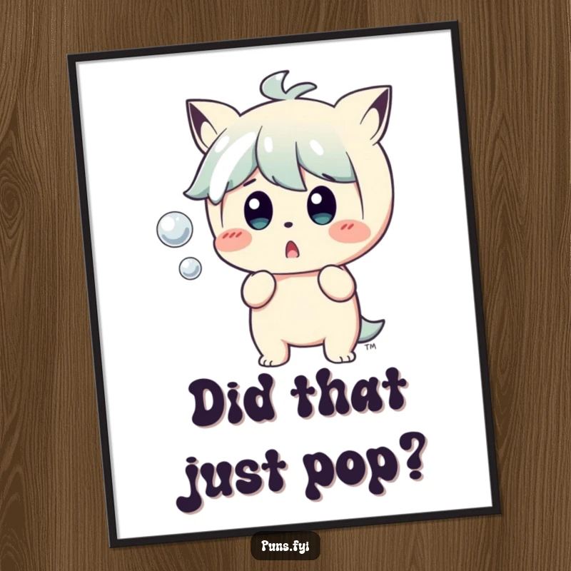 Funny Digital Art: A high-resolution print of a character recoiling in comical shock from a small, bursting bubble for humorous decor.