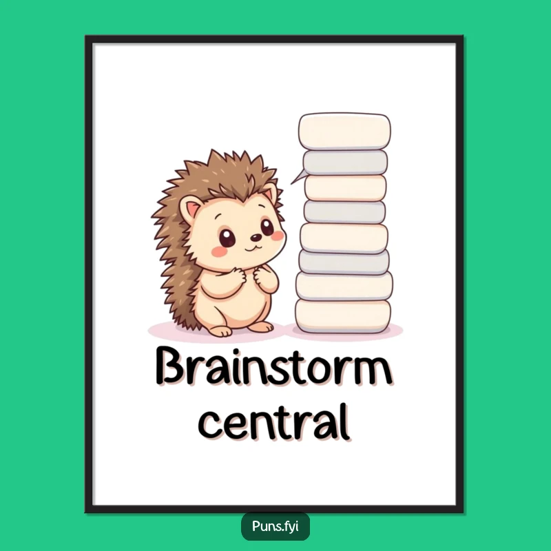 Funny Thoughtful Hedgehog Digital Print: Wise Kawaii Art for Contemplative Spaces