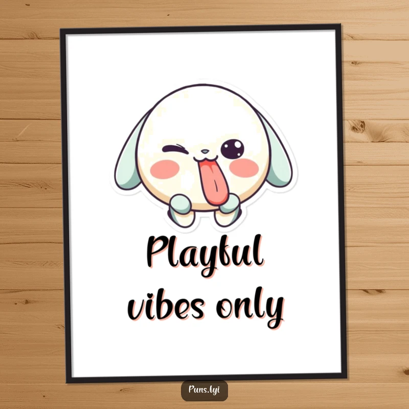 Funny digital art print of a playful character sticking its tongue out with a wink, conveying a sense of cheeky fun and personality.