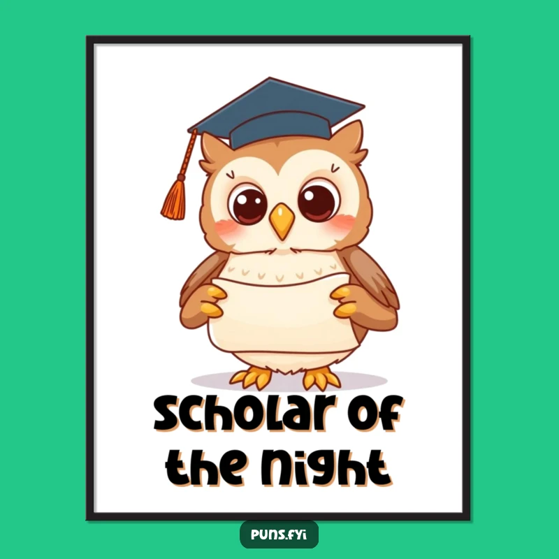 Funny Graduation Owl Digital Art Print: Instant Smart Wall Decor, Celebration Gift