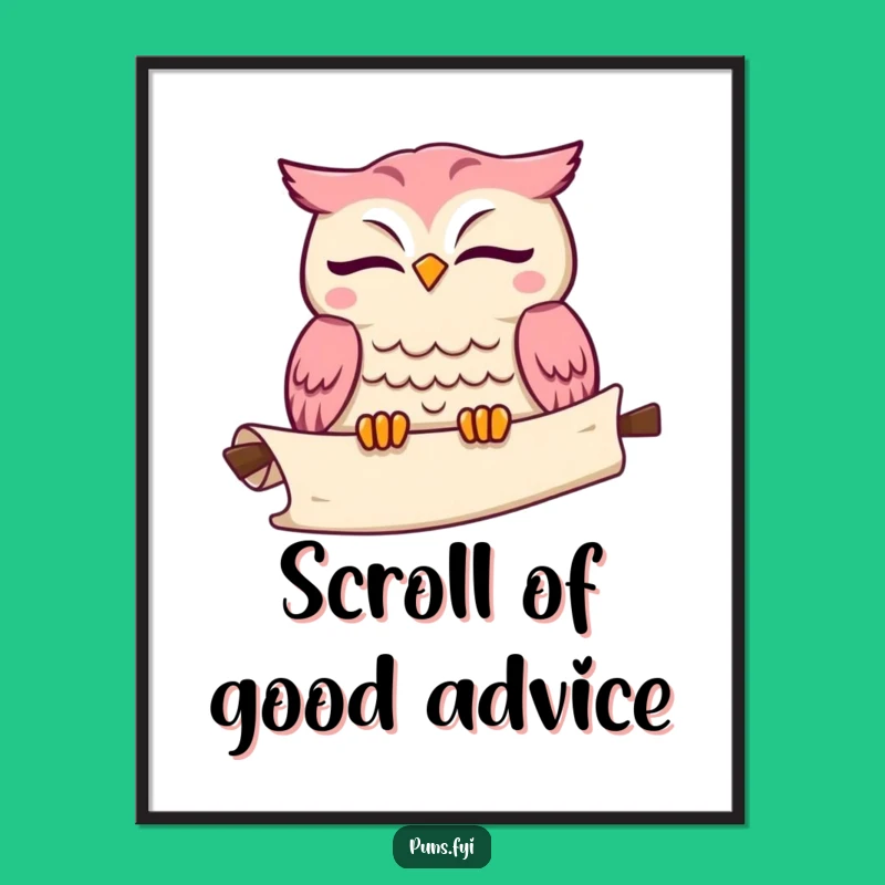 Funny Kawaii Owl Digital Art: Winking Sage Printable, Instant Funny Gift