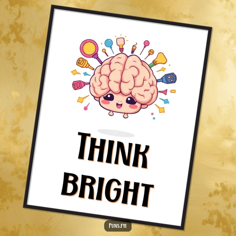Funny brain brainstorm digital art print of a cartoon brain character bursting with colorful ideas. Instant creative decor.