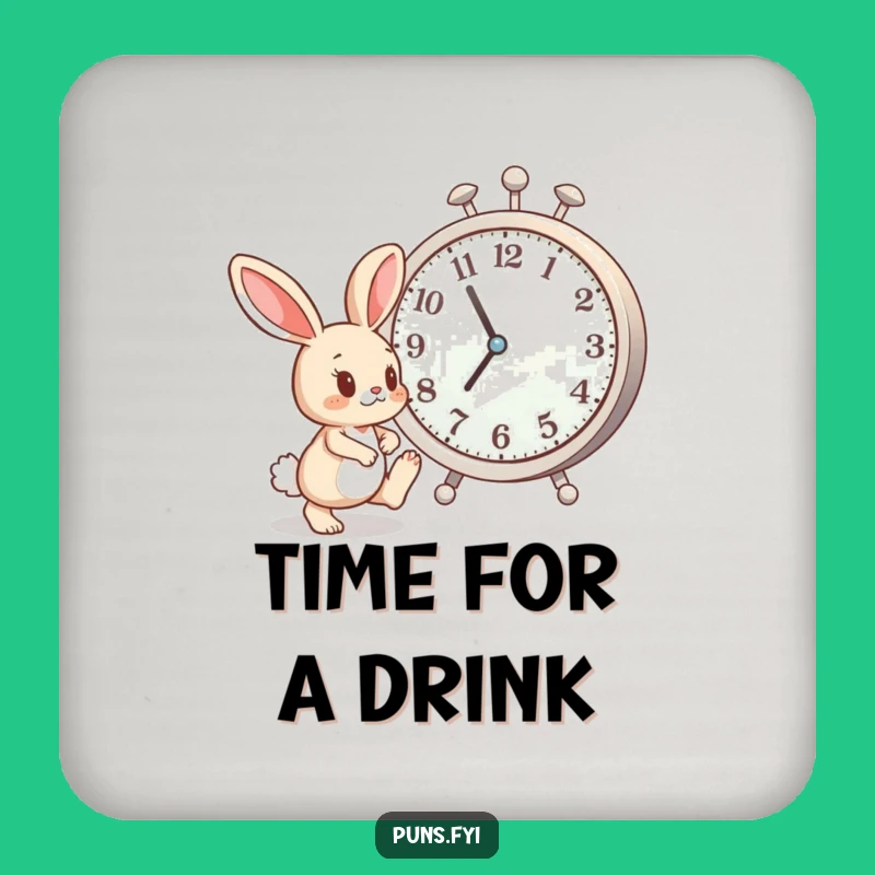 Funny Bunny Clock Drink Coaster: Impatient Cartoon Decor, Great Funny Gift