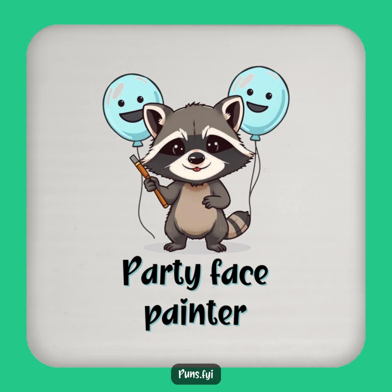 Funny Raccoon Balloon Painting Drink Coaster: Protect Surfaces with Hilarious Art