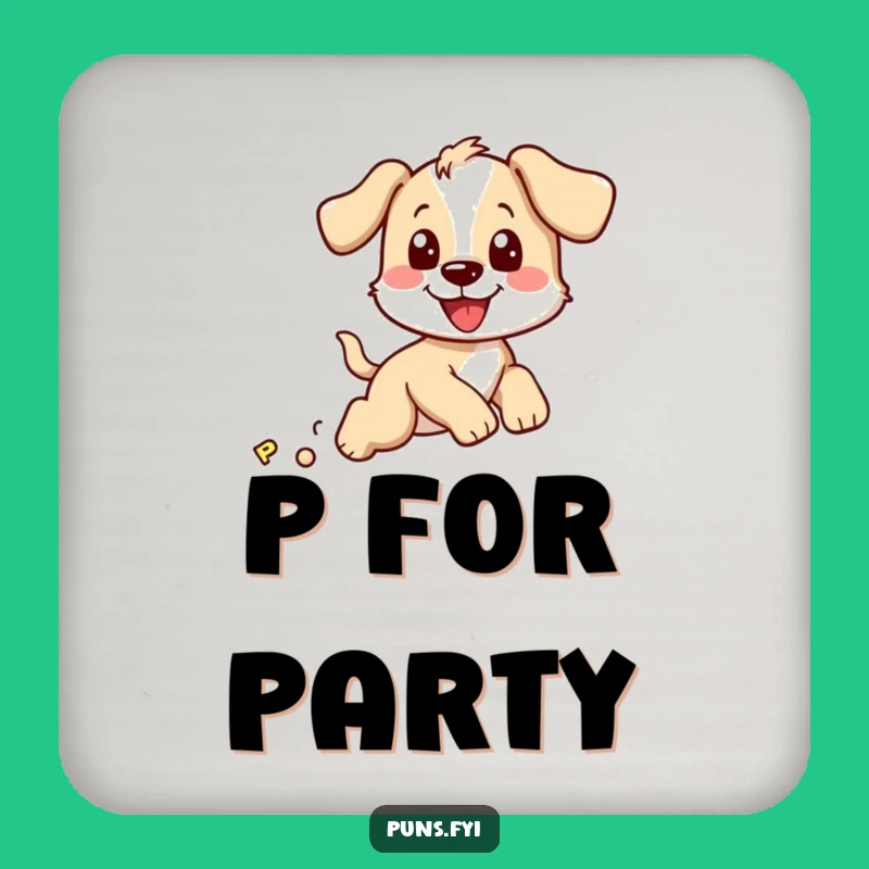 Funny Puppy Chasing P Drink Coaster: Protect Surfaces with Hilarious Dog Art