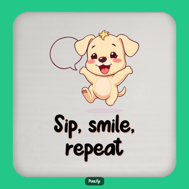 Funny Excited Puppy Coaster Set - Cheerful Table Protection, Dog Lover Gift