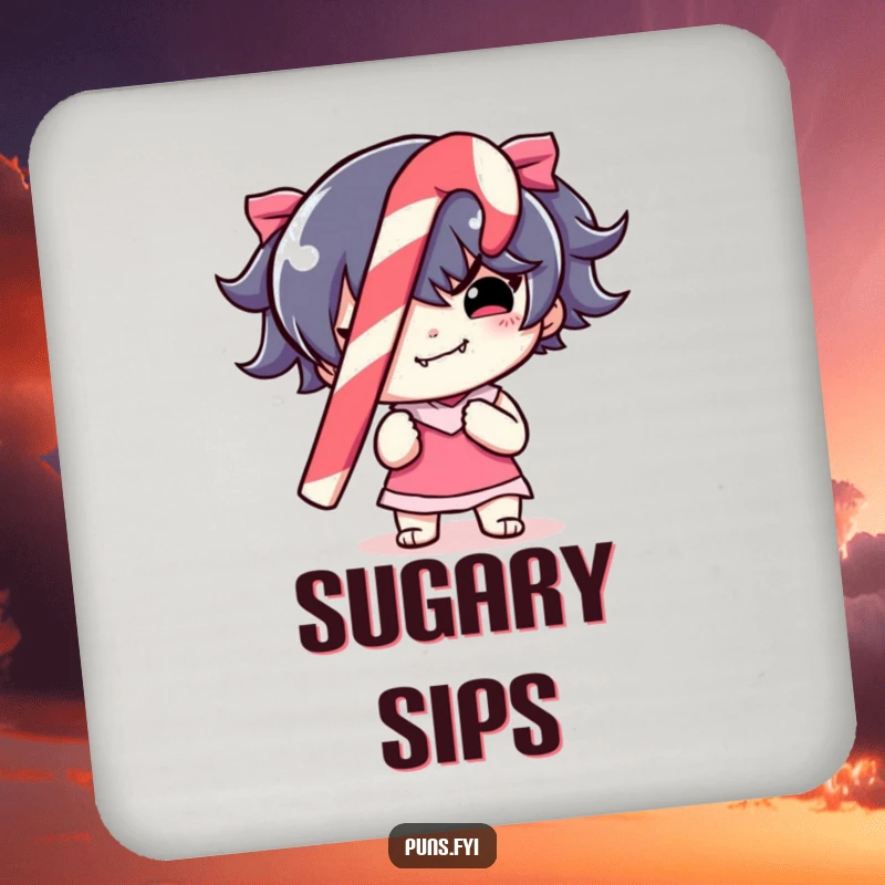 Funny Drink Coaster featuring a mischievous character holding a candy cane, offering surface protection with holiday humor.